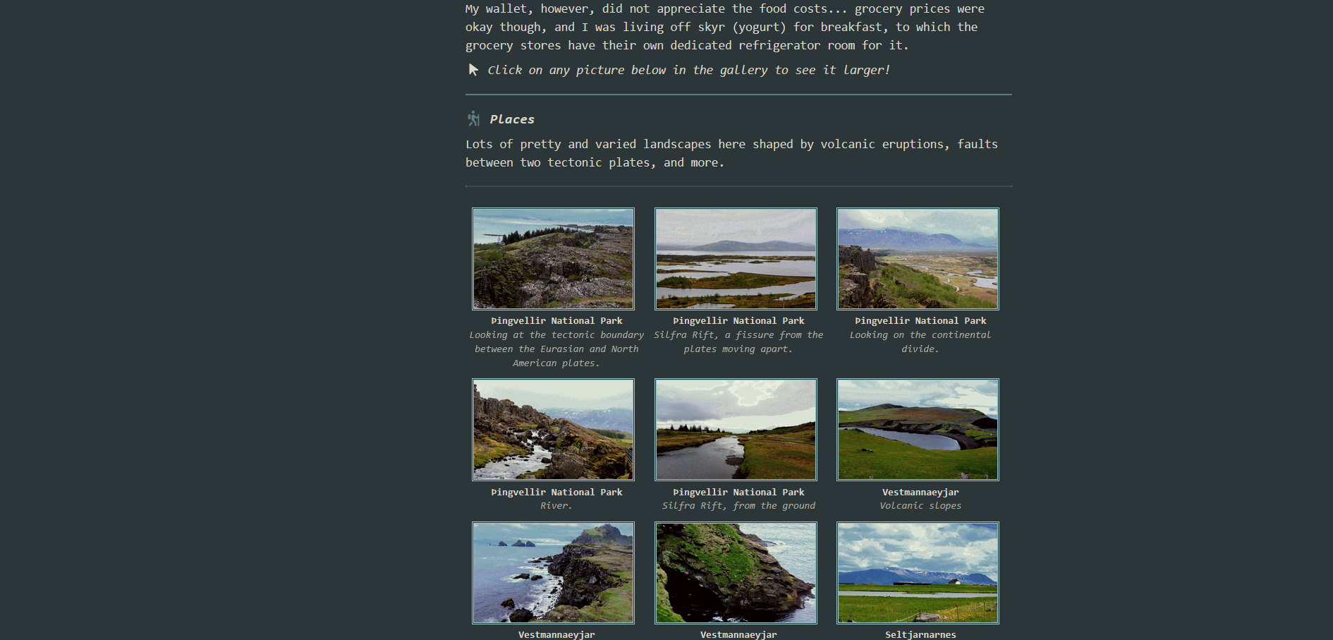 Screenshot of a plain, light website with an image gallery neatly in grids.