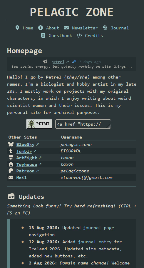 Screenshot of a plain, dark, mobile responsive site.